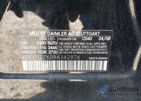 2009 Mercedes-Benz Cls 550 from USA, damaged, VIN WDDDJ72X09A142976